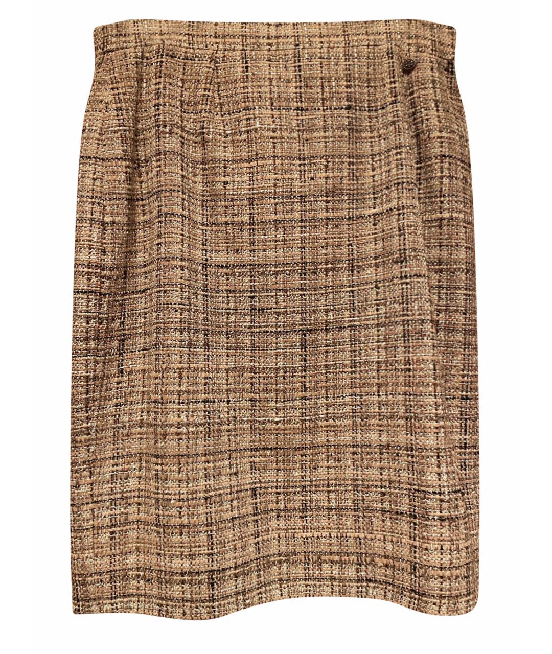 CHANEL PRE-OWNED Золотая твидовая юбка миди, фото 1