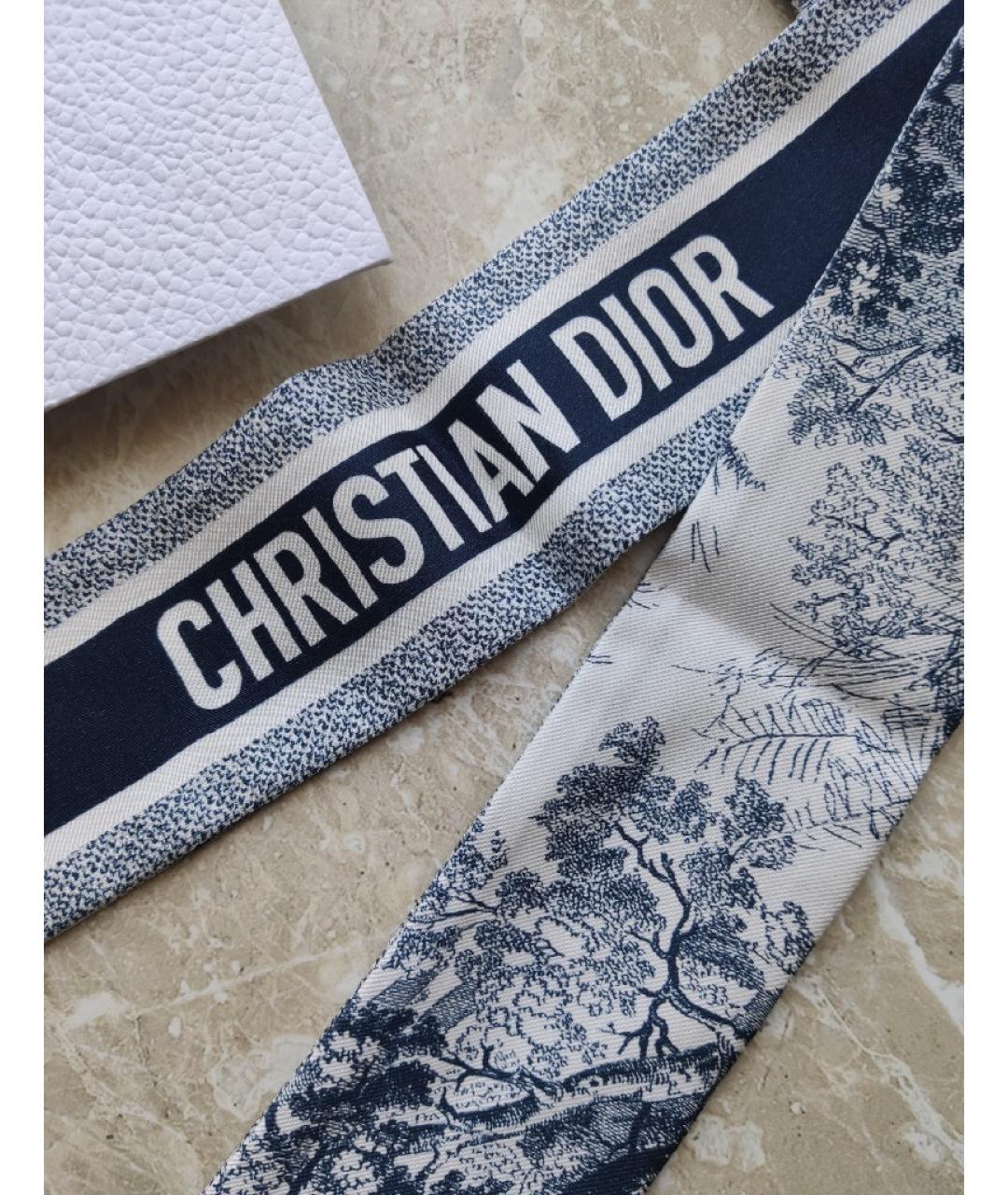 CHRISTIAN DIOR Темно-синий шелковый платок, фото 8