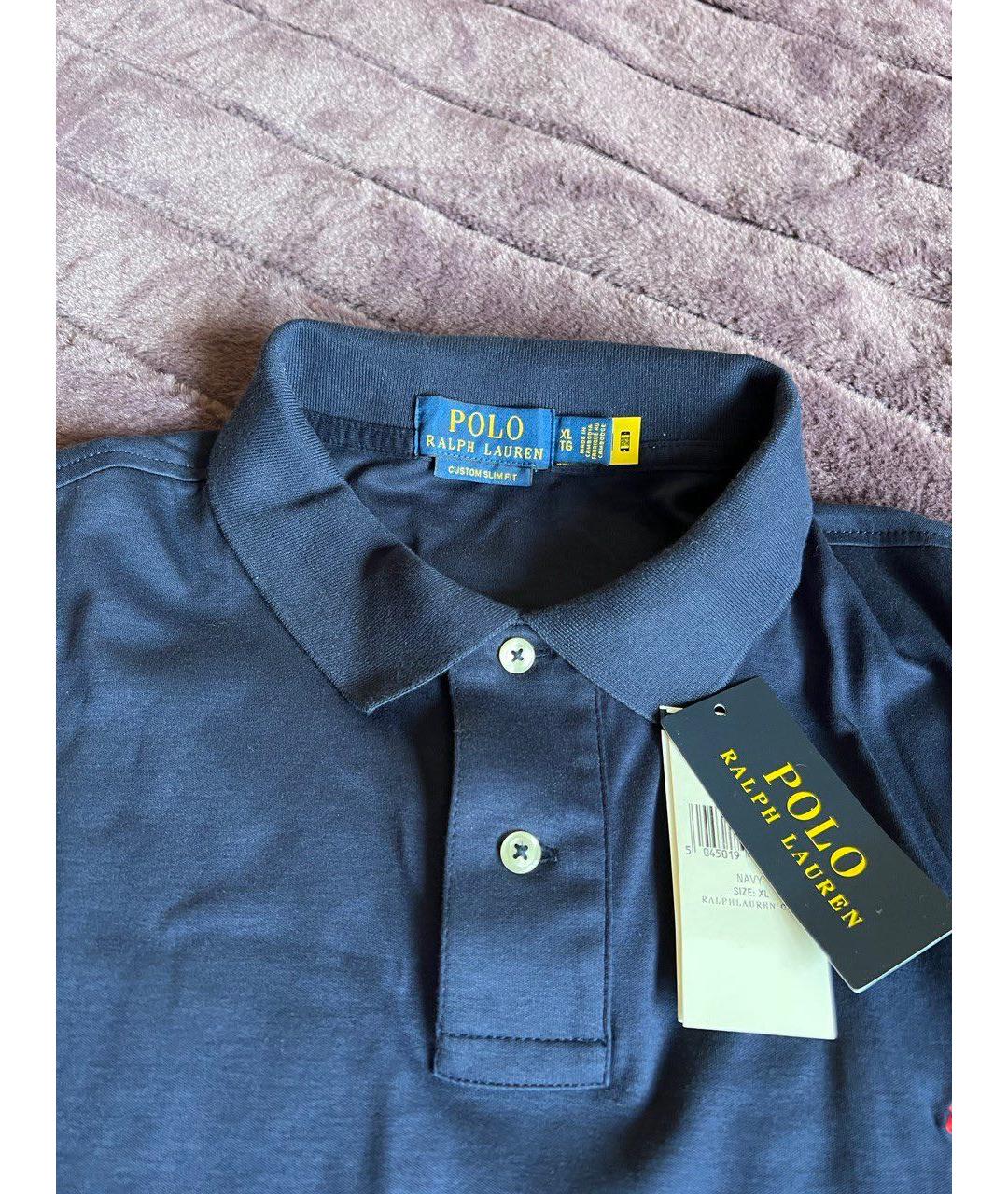 POLO RALPH LAUREN Темно-синее хлопковое поло с длинным рукавом, фото 3