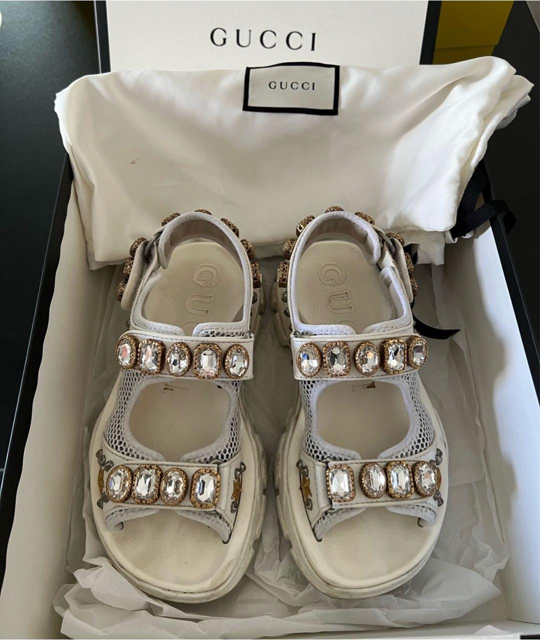 GUCCI Белые кожаные сандалии, фото 2