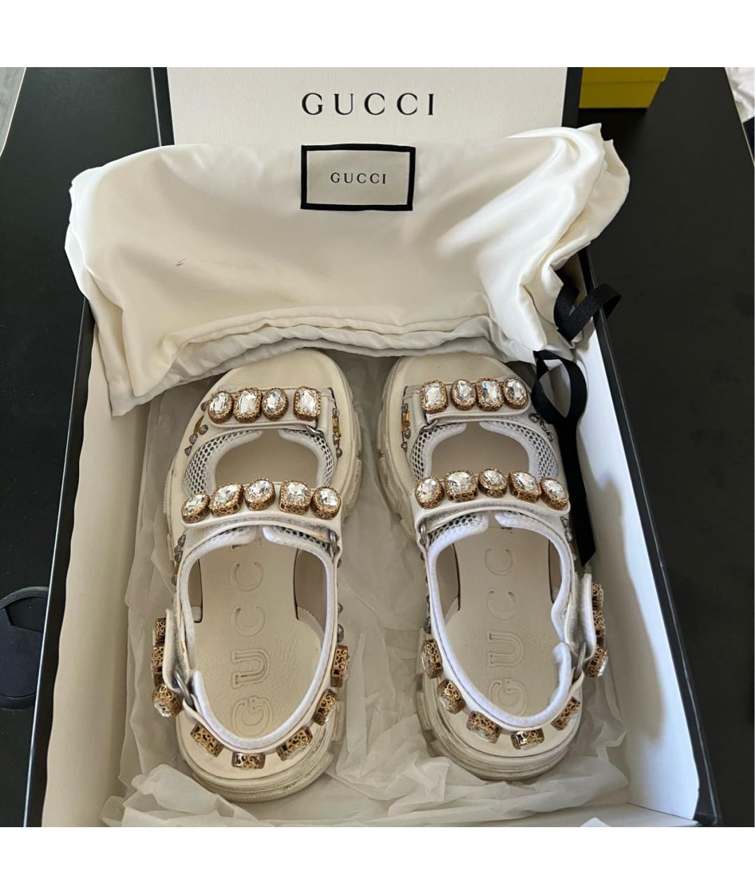 GUCCI Белые кожаные сандалии, фото 3