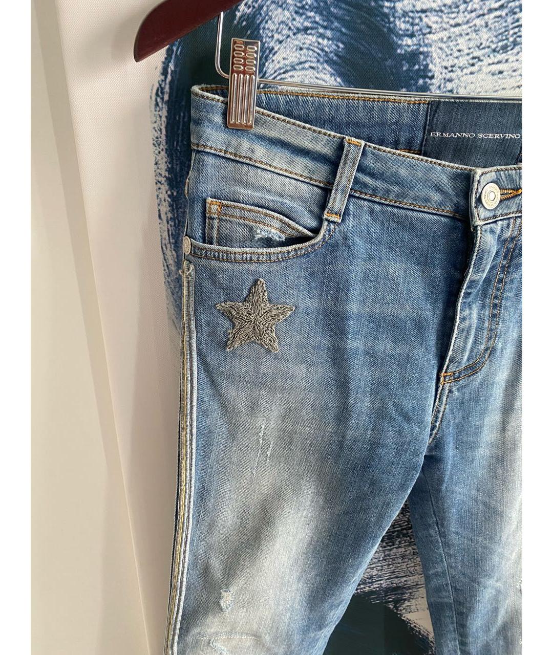 ERMANNO SCERVINO Голубые хлопковые джинсы слим, фото 4