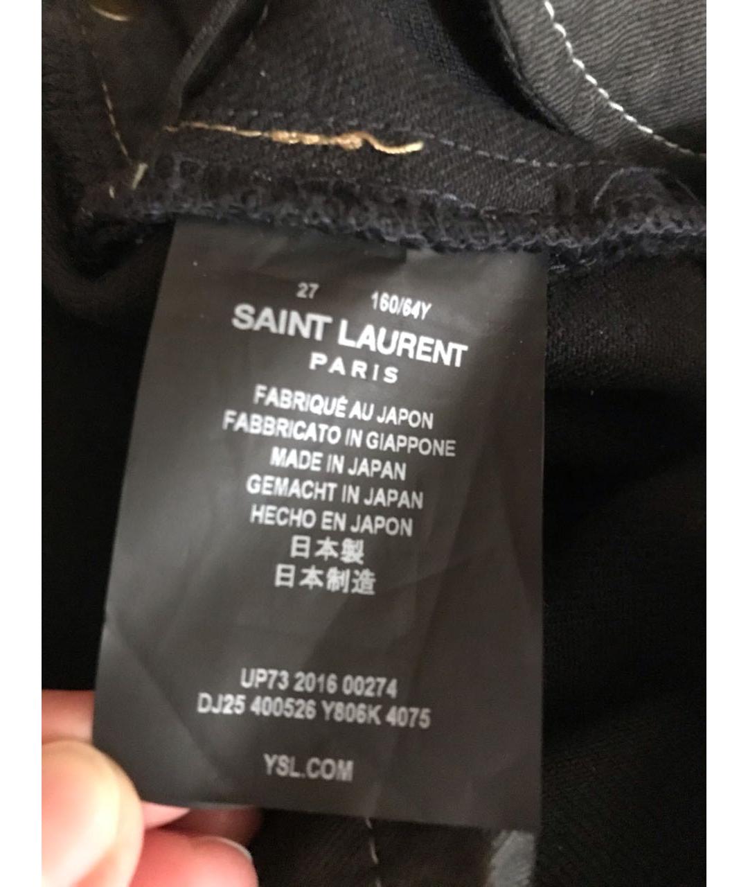 SAINT LAURENT Черные хлопко-эластановые джинсы слим, фото 2