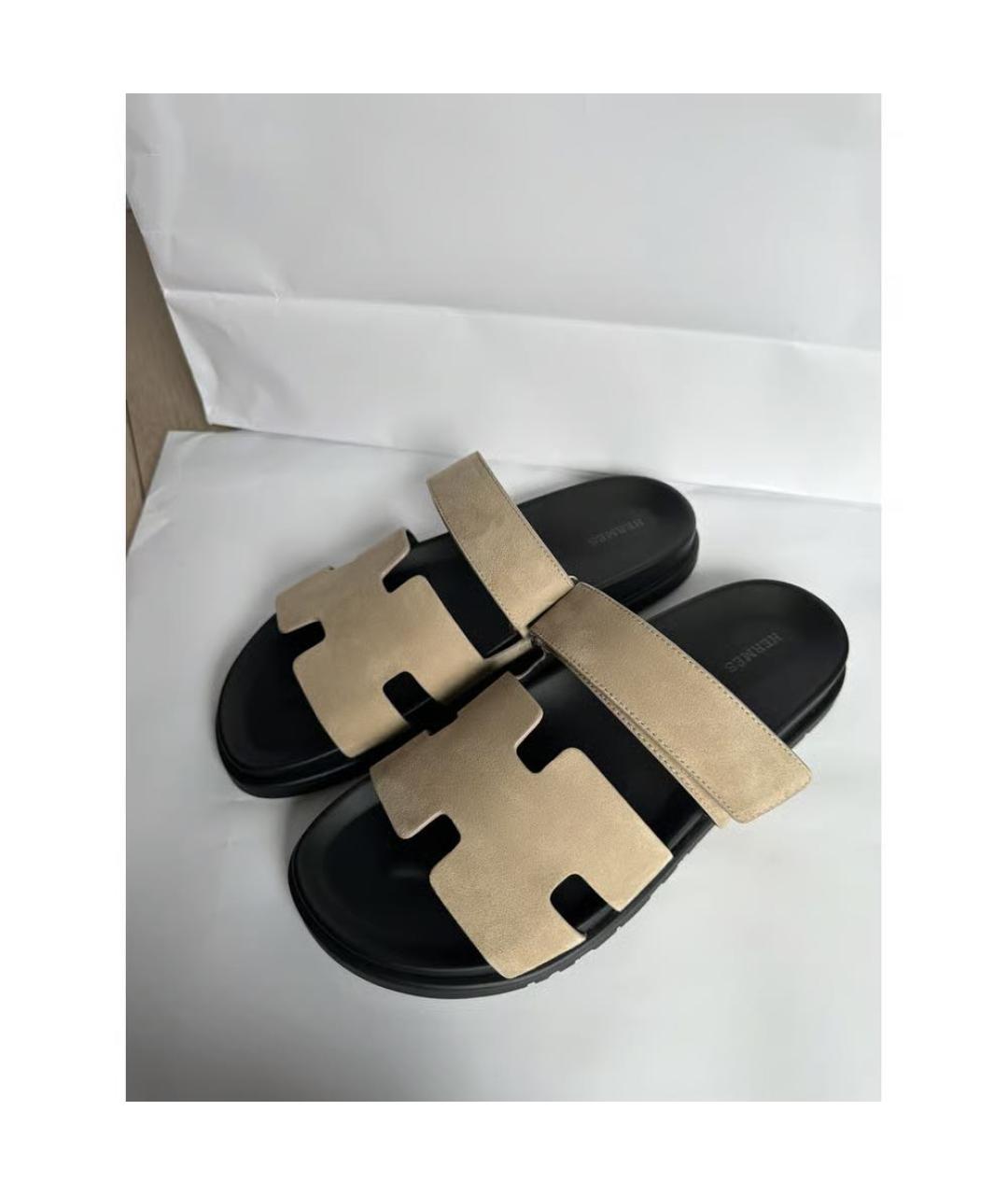 HERMES Бежевые замшевые сандалии, фото 3