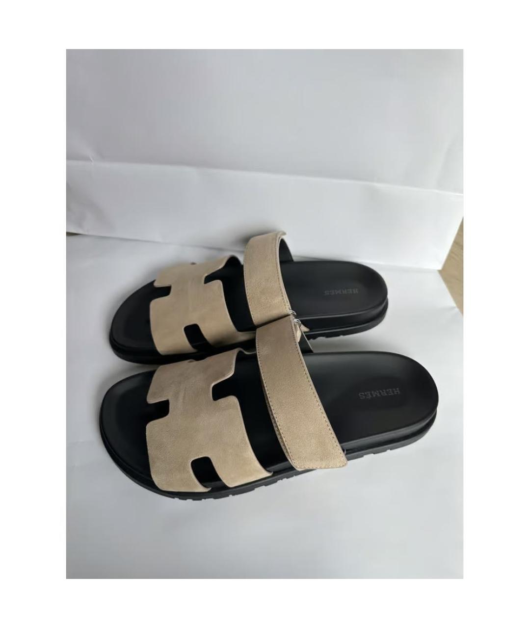 HERMES Бежевые замшевые сандалии, фото 5
