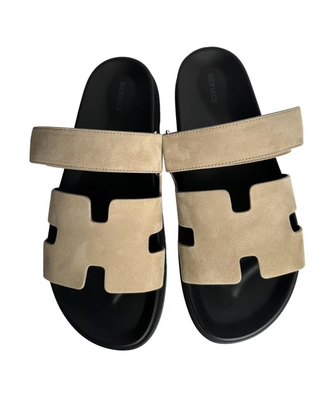 HERMES Бежевые замшевые сандалии, фото 8