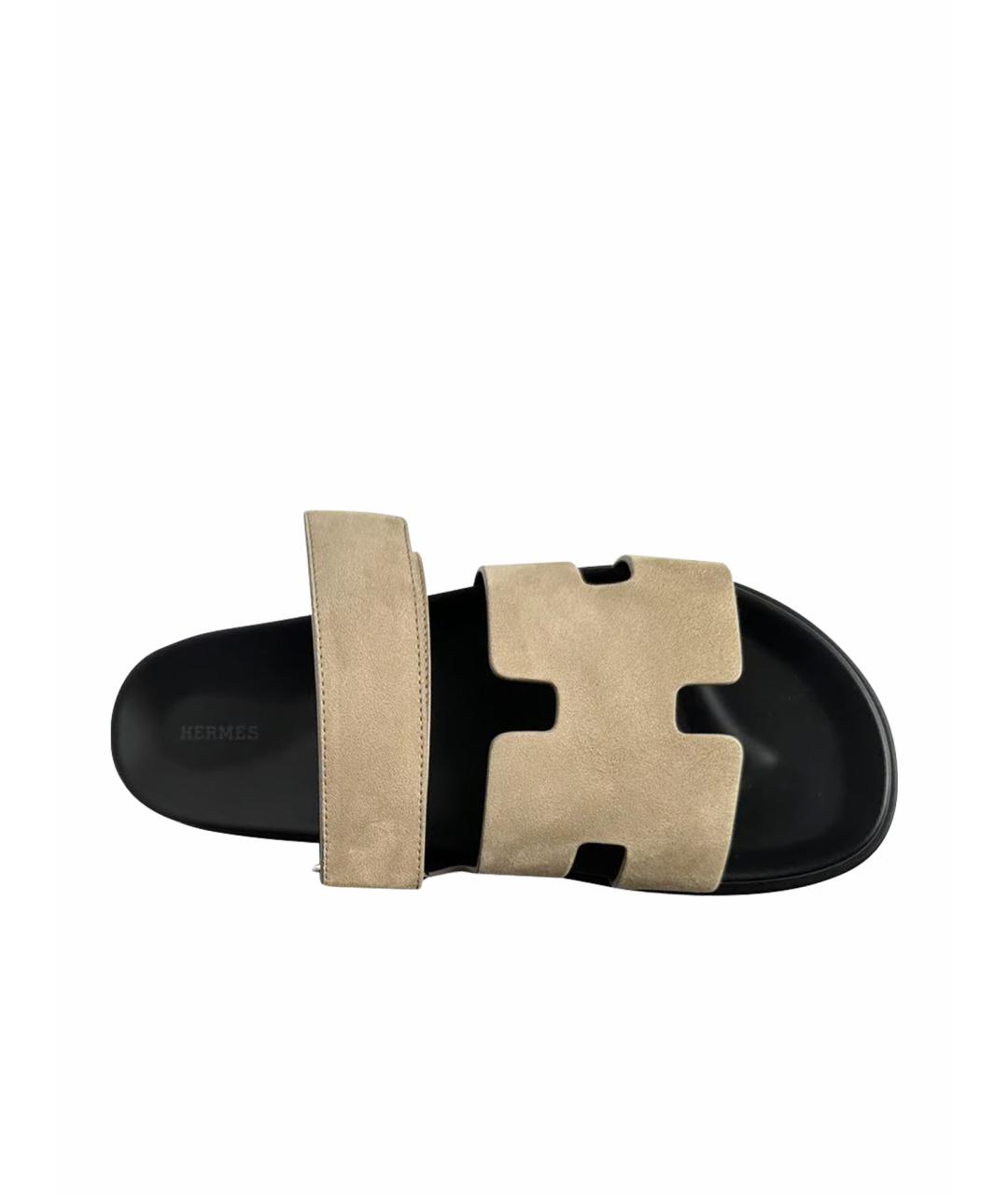 HERMES Бежевые замшевые сандалии, фото 1
