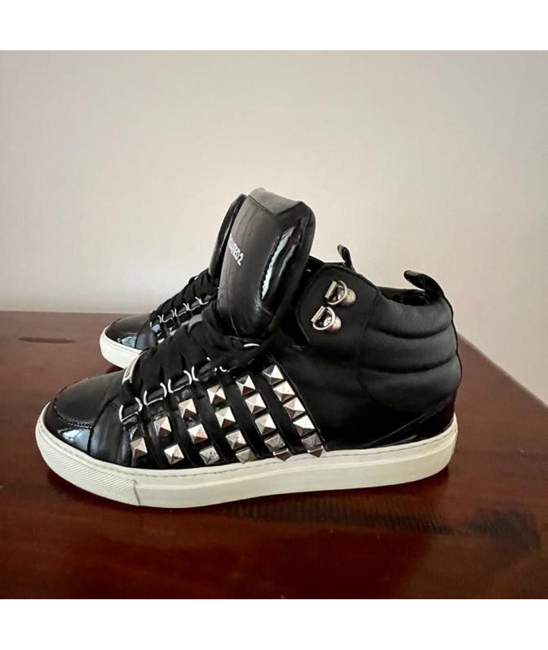 DSQUARED2 Черные кожаные низкие кроссовки / кеды, фото 7