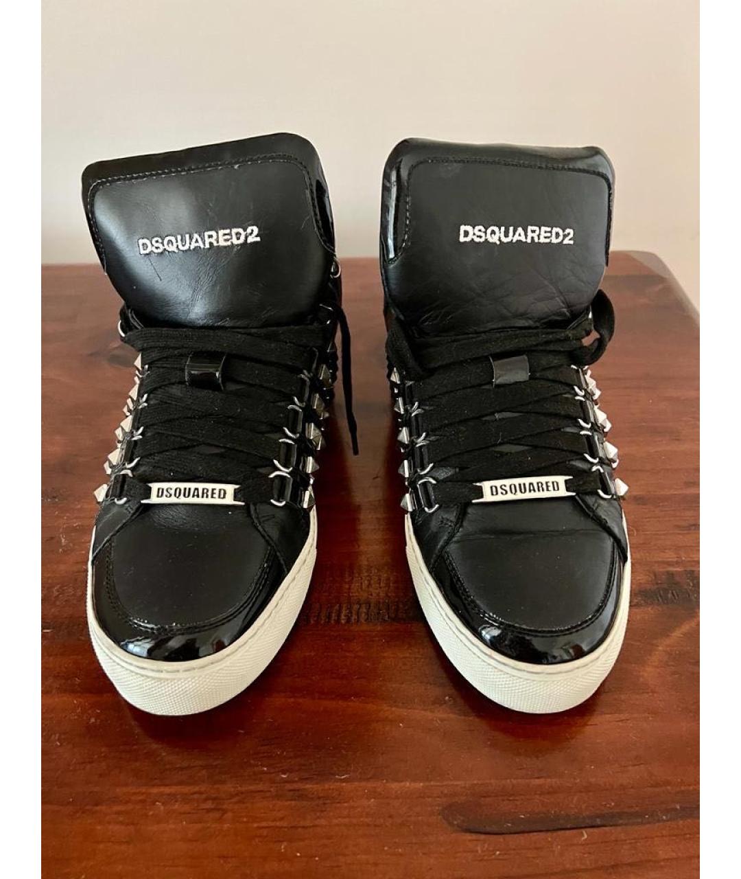 DSQUARED2 Черные кожаные низкие кроссовки / кеды, фото 2