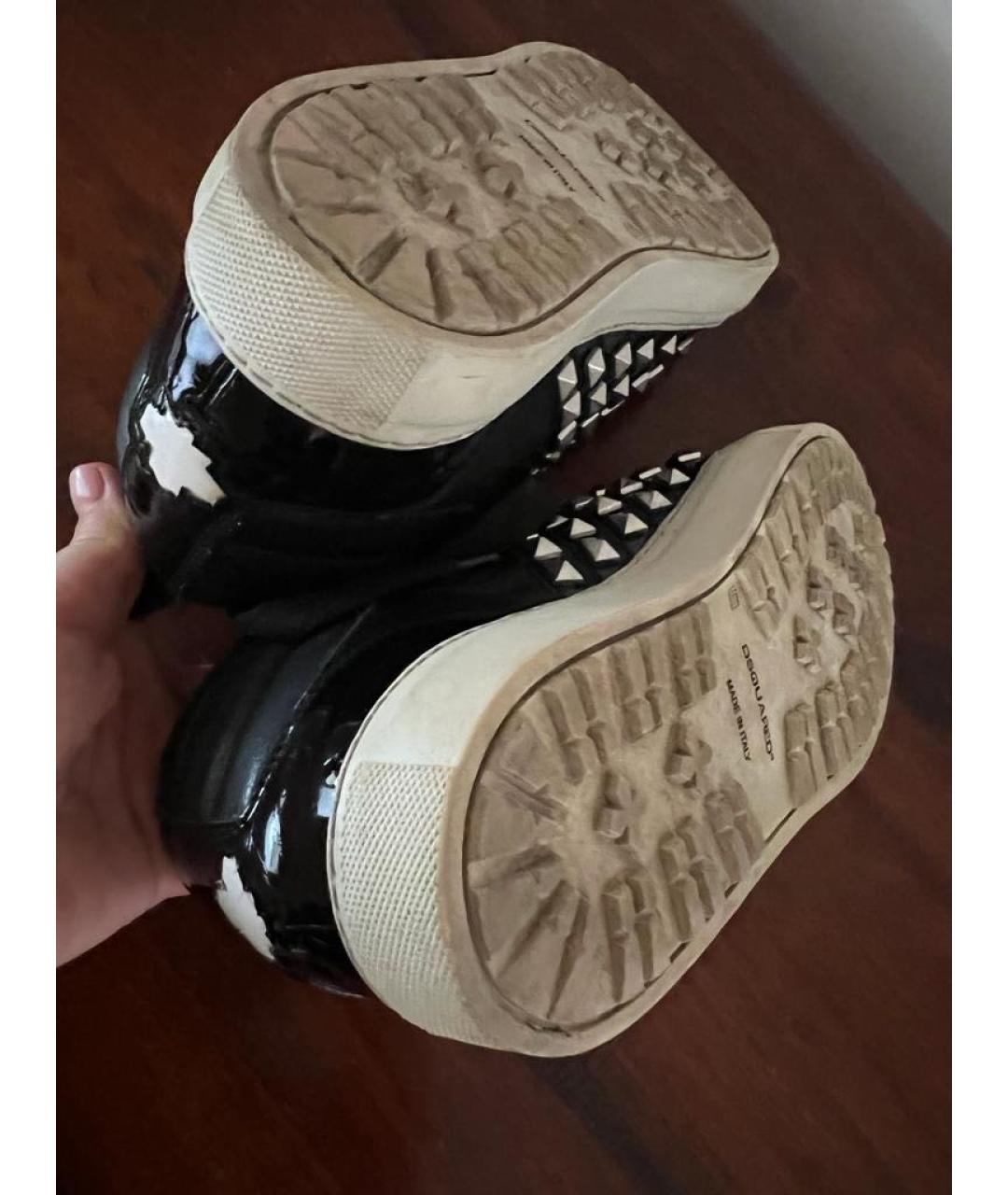 DSQUARED2 Черные кожаные низкие кроссовки / кеды, фото 5