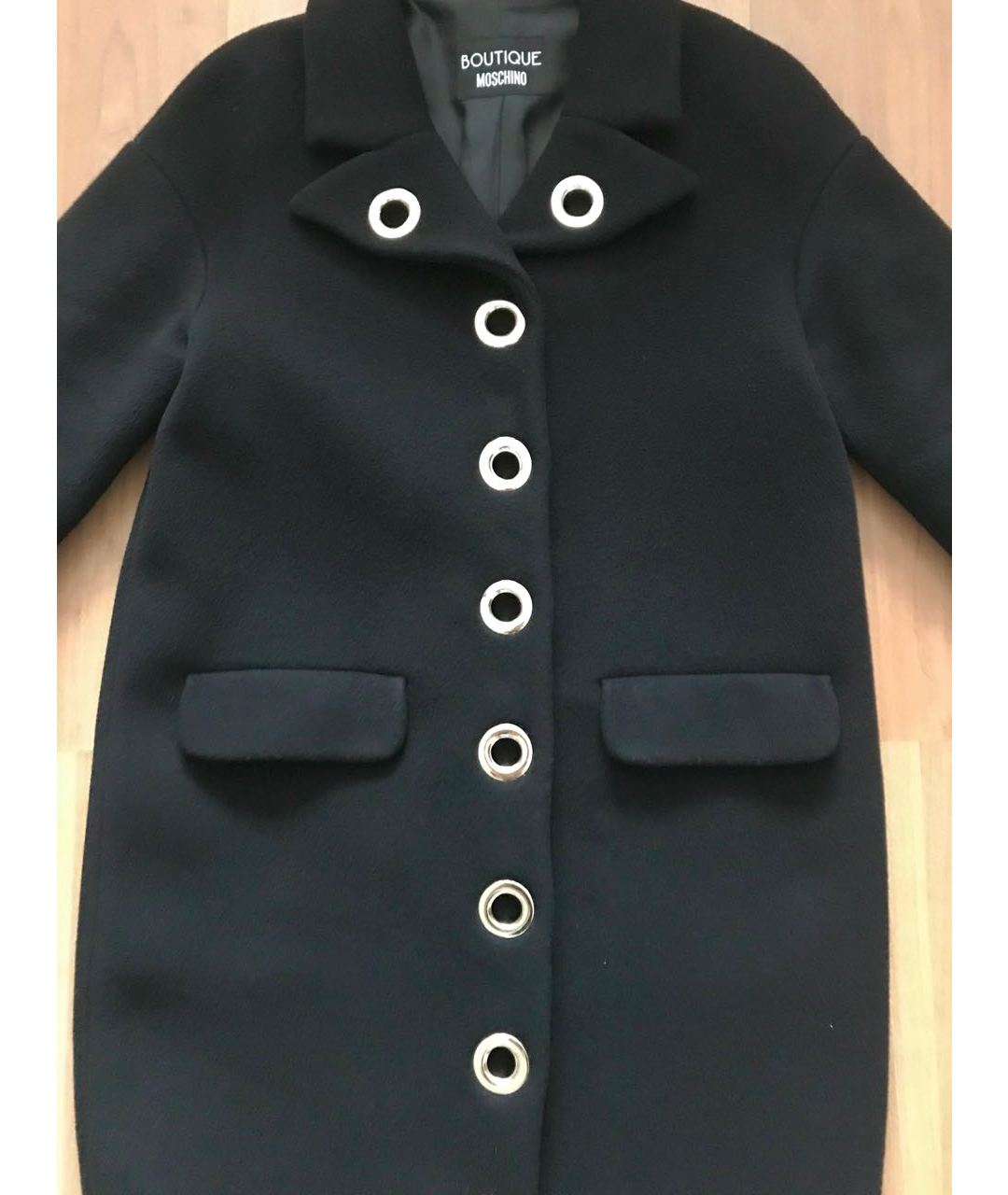 BOUTIQUE MOSCHINO Черное шерстяное пальто, фото 3