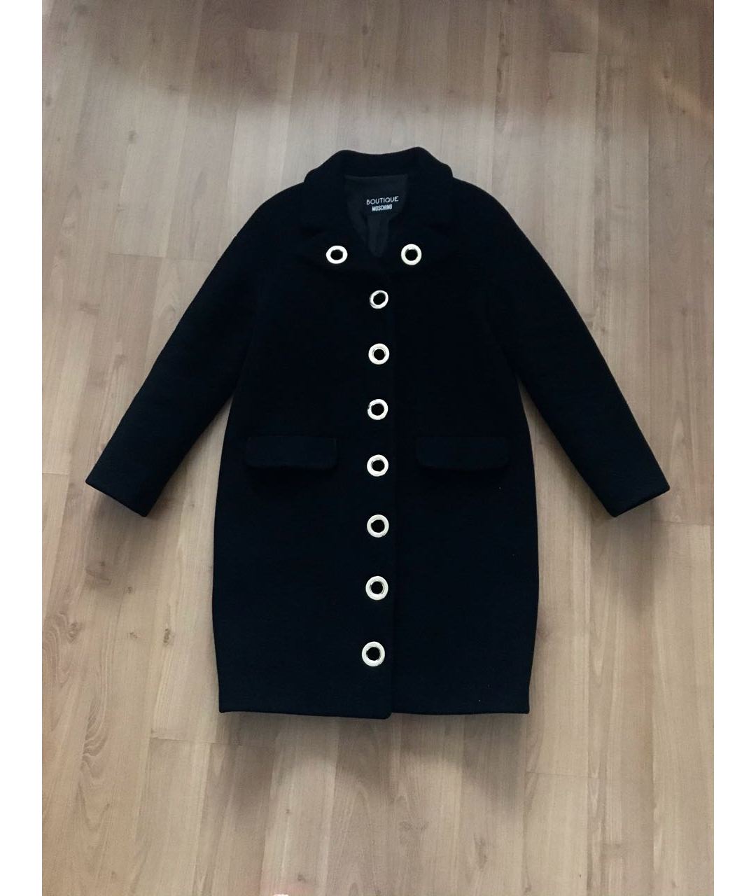 BOUTIQUE MOSCHINO Черное шерстяное пальто, фото 7