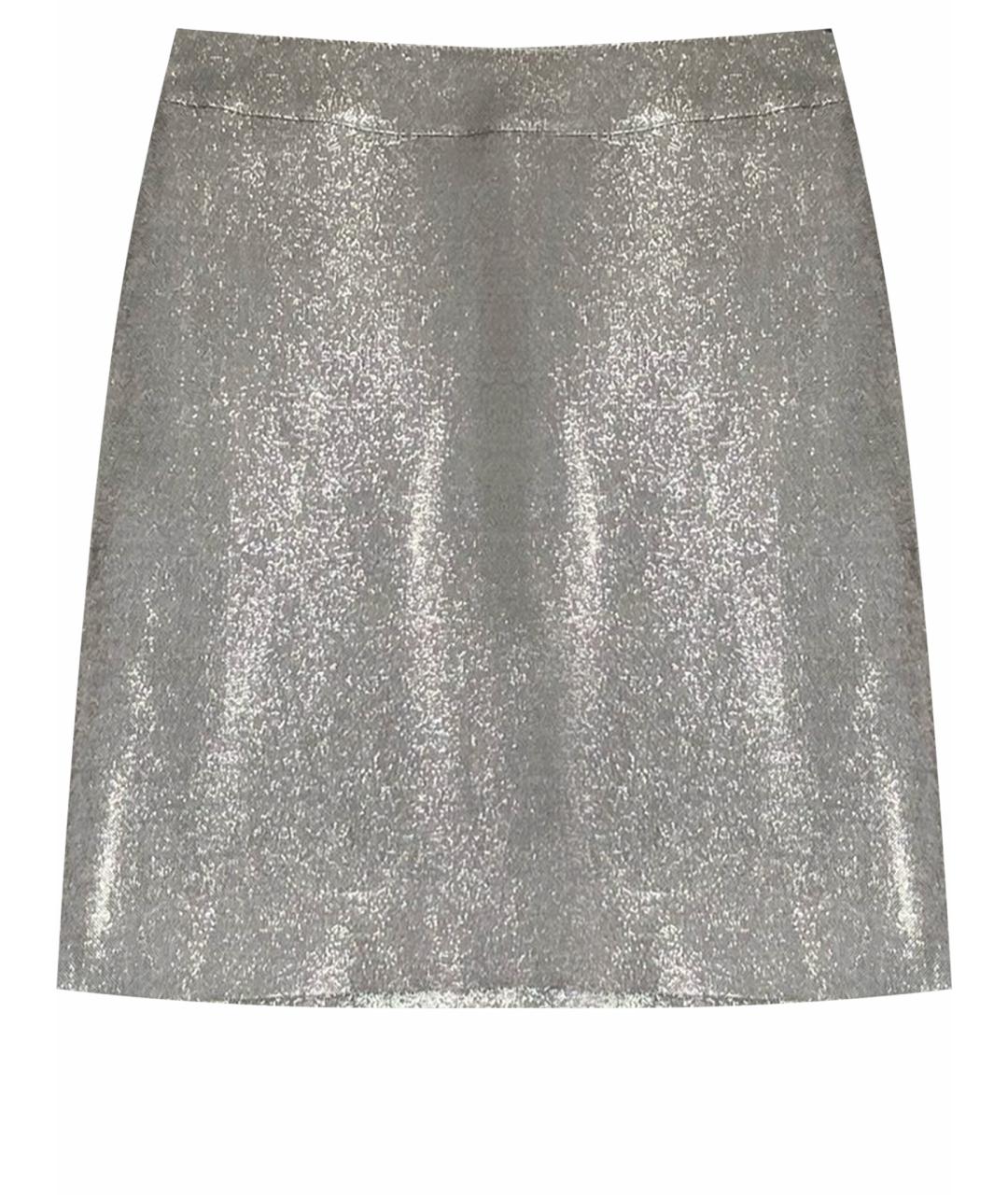 LOVE MOSCHINO Серебряная хлопко-эластановая юбка мини, фото 1