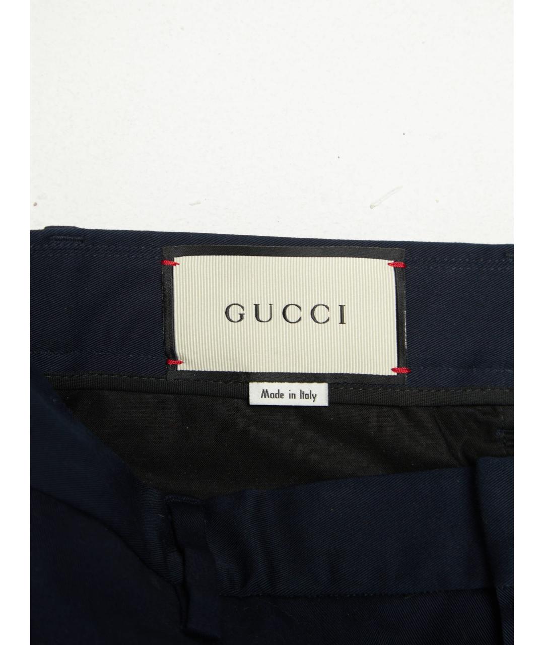 GUCCI Темно-синие хлопко-эластановые классические брюки, фото 3