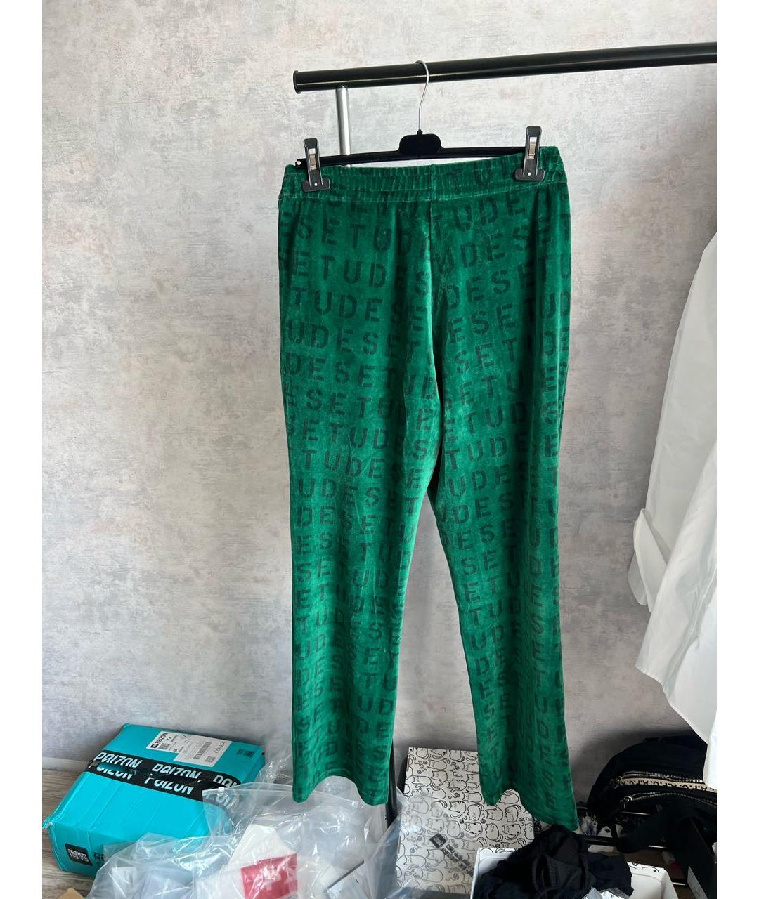 ETUDES Зеленые хлопко-эластановые повседневные брюки, фото 3