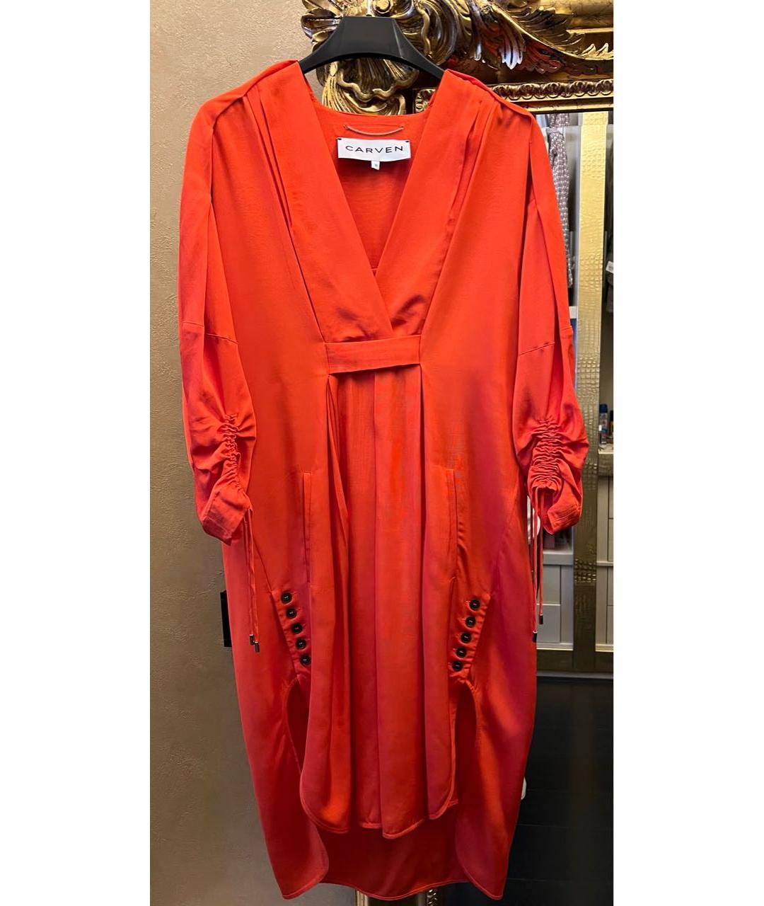CARVEN Оранжевое вискозное повседневное платье, фото 5