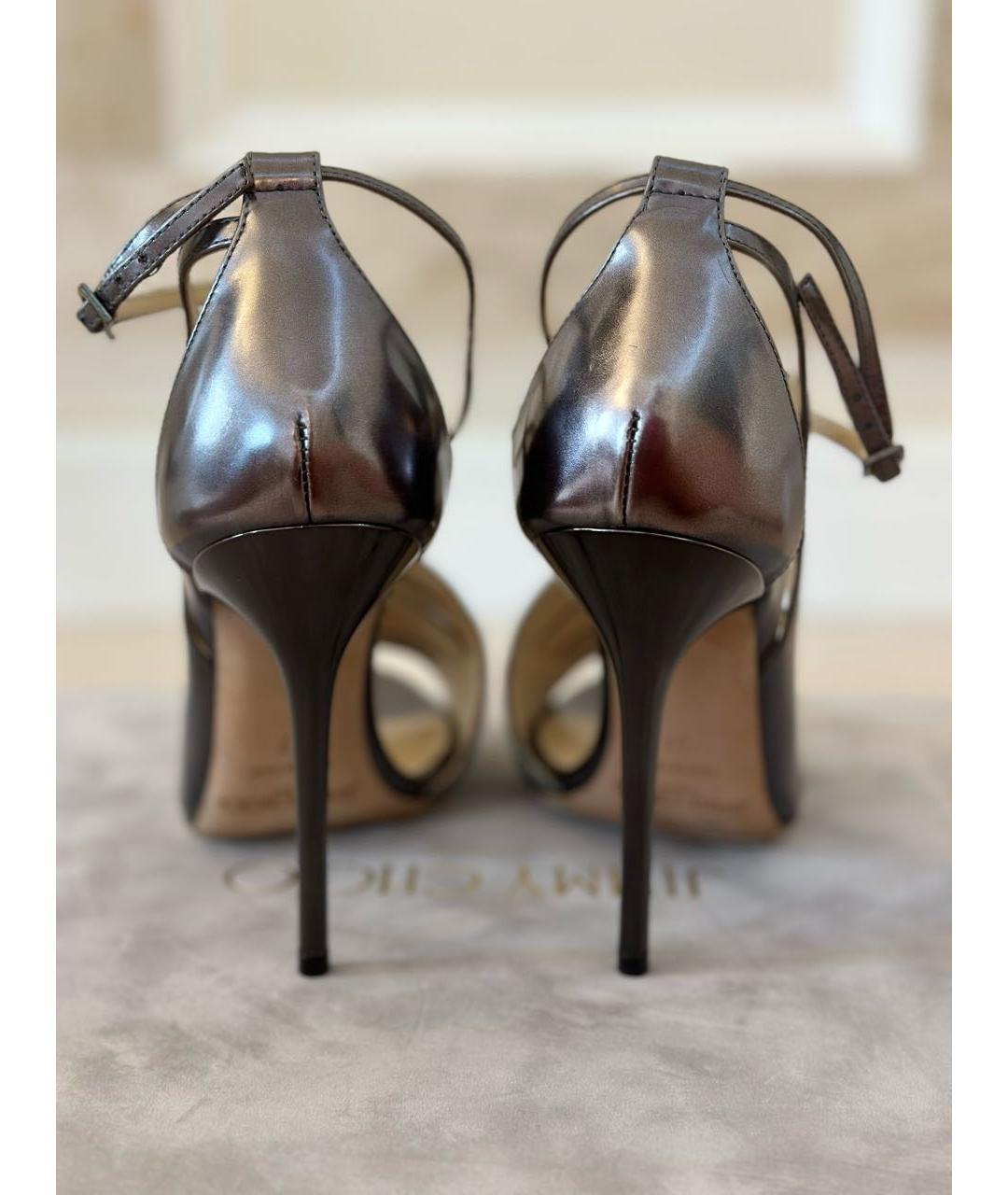JIMMY CHOO Серебряные кожаные босоножки, фото 4