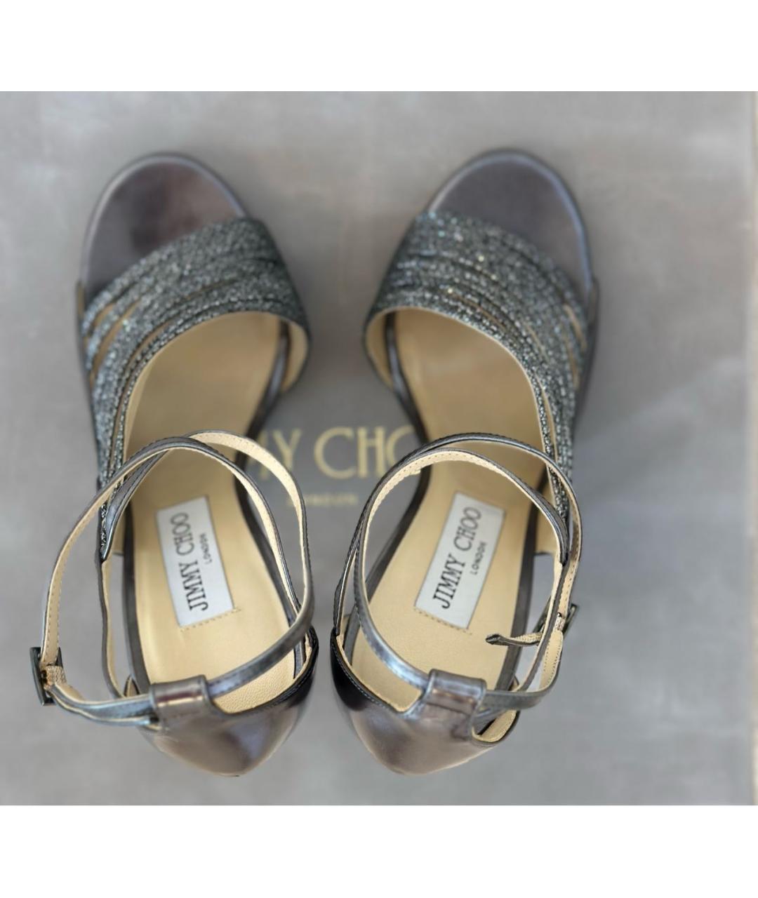 JIMMY CHOO Серебряные кожаные босоножки, фото 3
