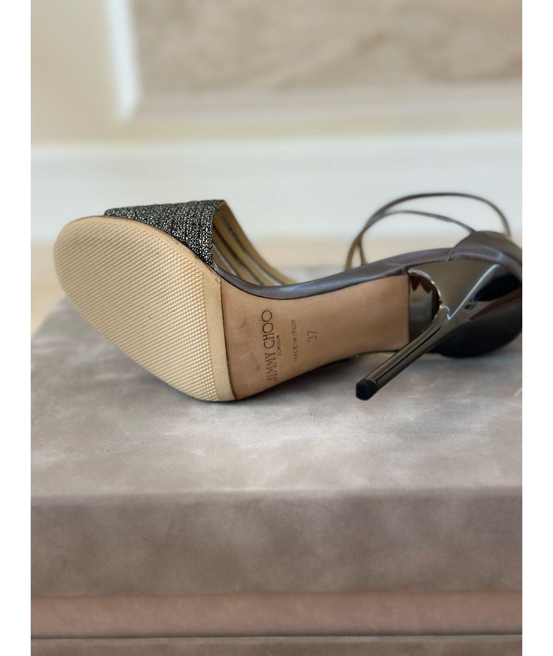 JIMMY CHOO Серебряные кожаные босоножки, фото 7