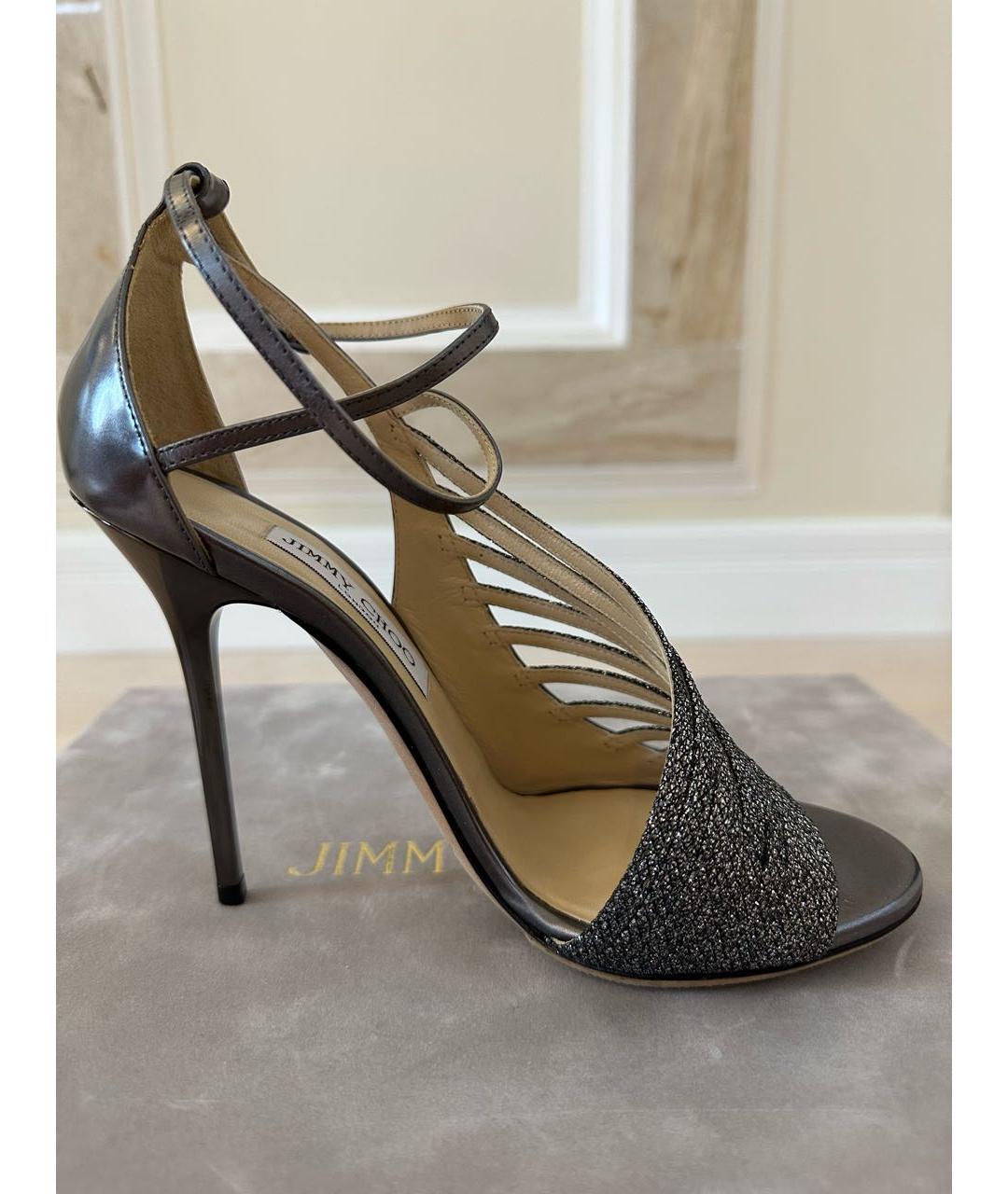 JIMMY CHOO Серебряные кожаные босоножки, фото 6