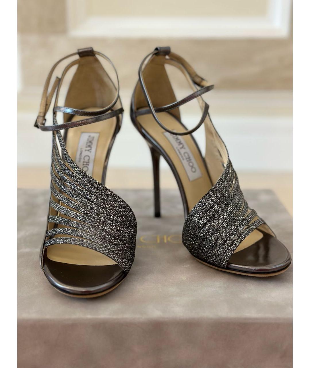 JIMMY CHOO Серебряные кожаные босоножки, фото 5