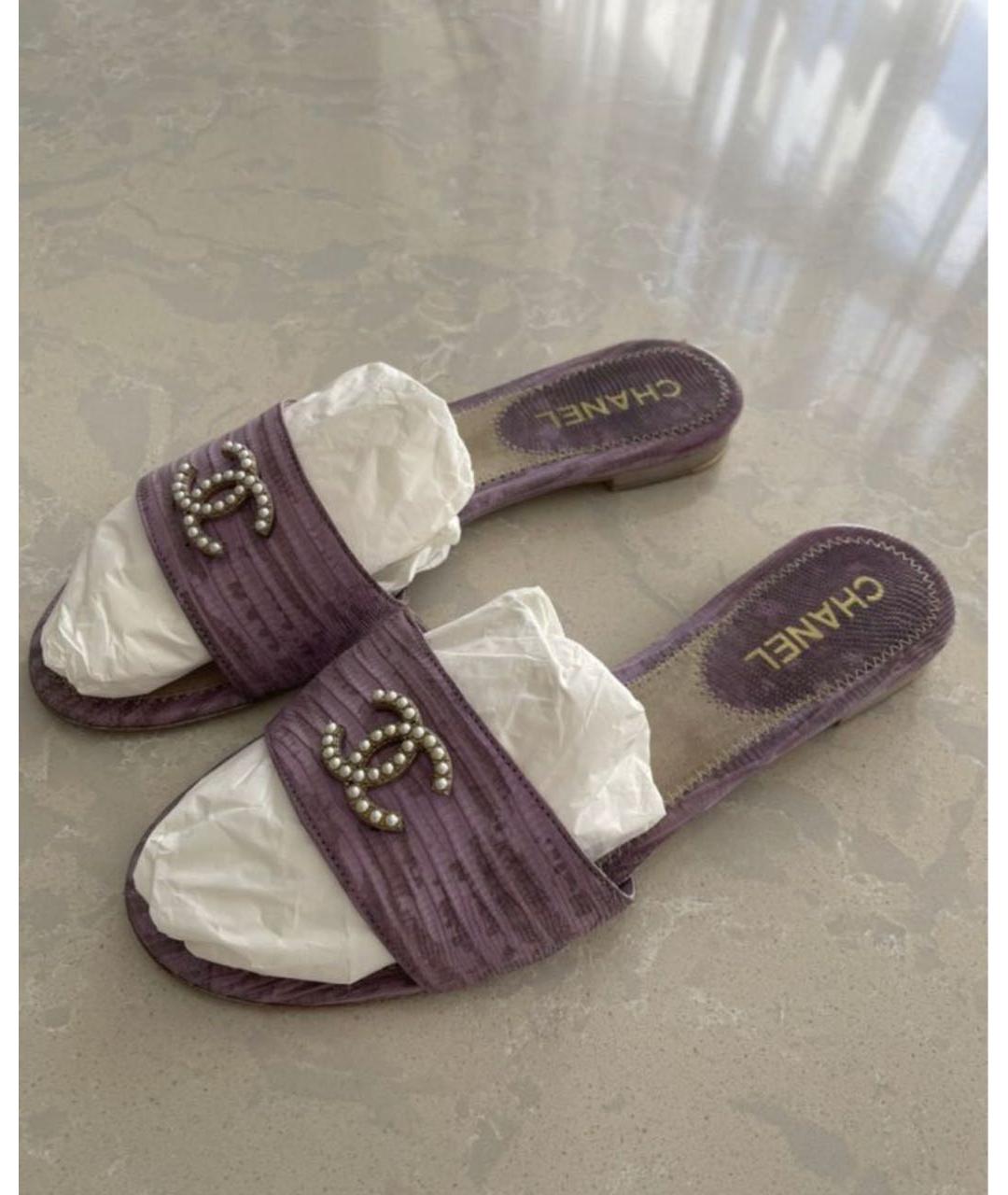 CHANEL Фиолетовые шлепанцы, фото 5