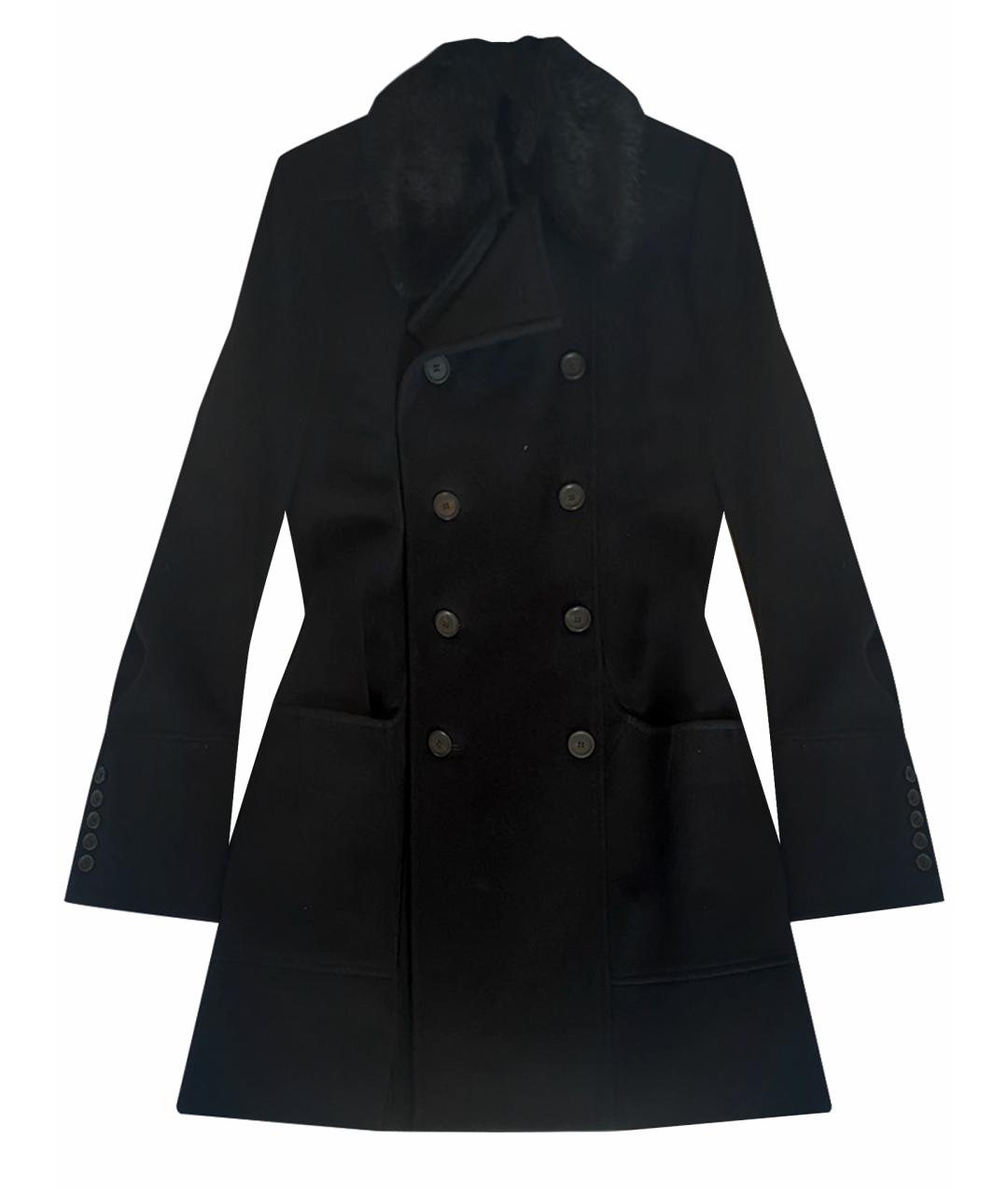Les Hommes Черное шерстяное пальто, фото 1