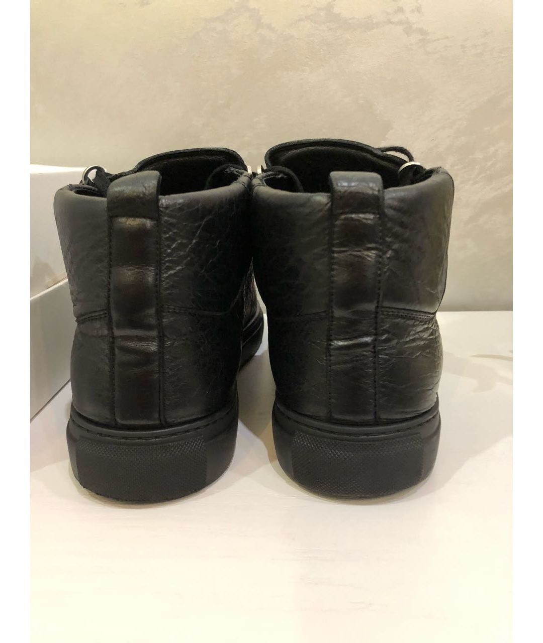 BALENCIAGA Черные кожаные высокие кроссовки / кеды, фото 3