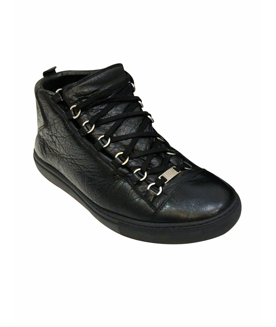 BALENCIAGA Черные кожаные высокие кроссовки / кеды, фото 1