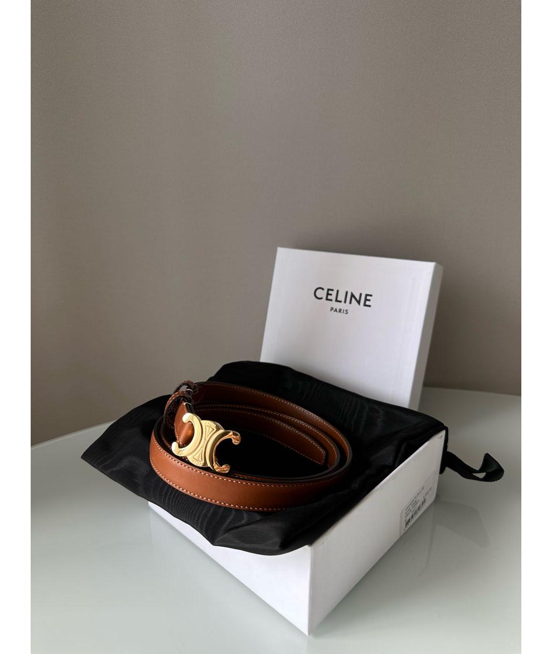 CELINE Коричневый кожаный ремень, фото 2