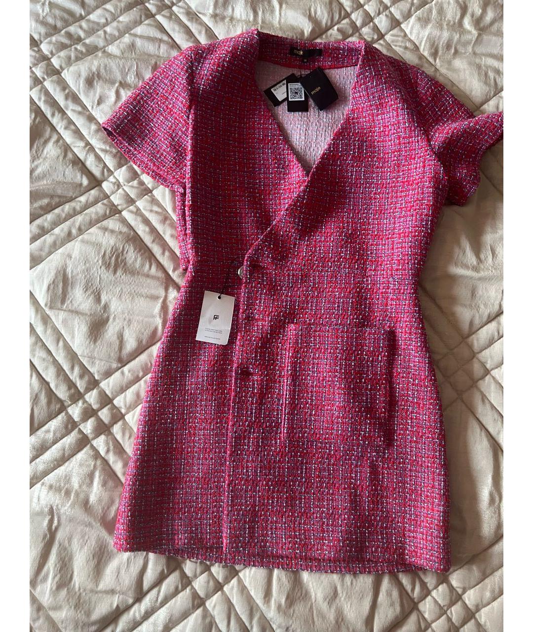 MAJE Розовое твидовое коктейльное платье, фото 6