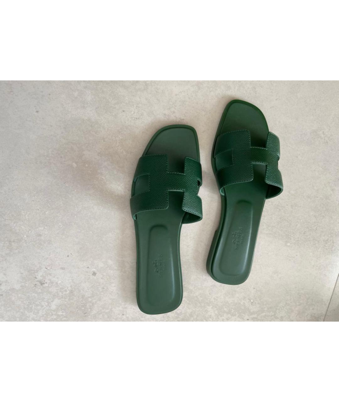 HERMES Зеленые кожаные сандалии, фото 2