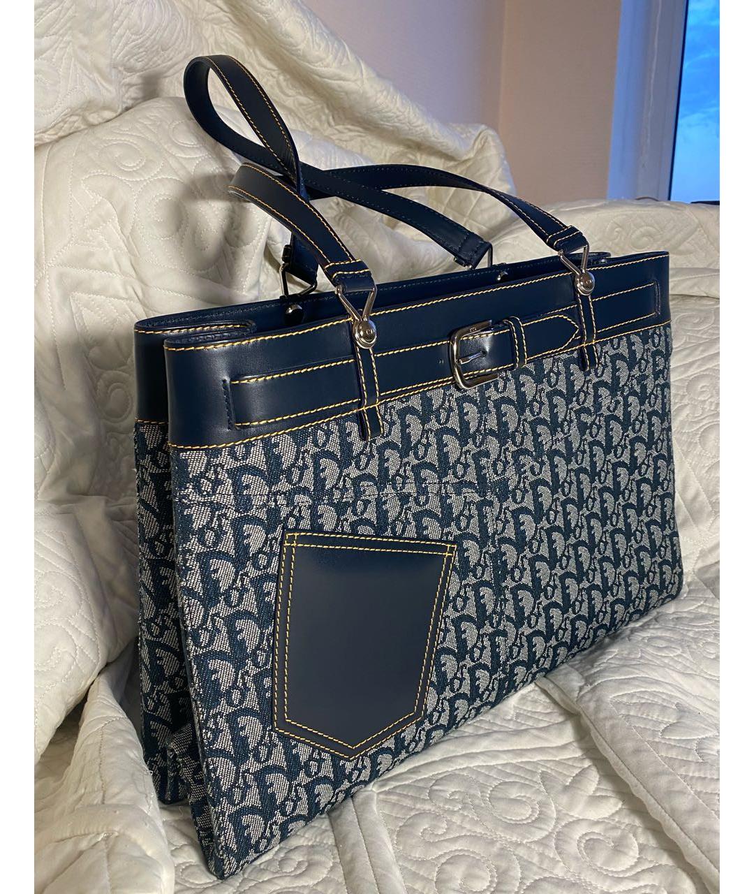 CHRISTIAN DIOR Темно-синяя жаккардовая сумка тоут, фото 2