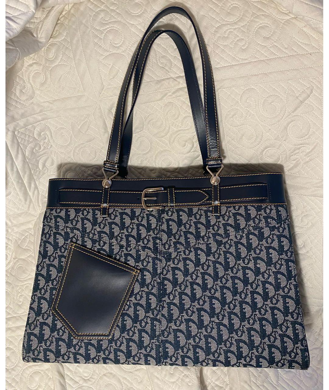 CHRISTIAN DIOR Темно-синяя жаккардовая сумка тоут, фото 9