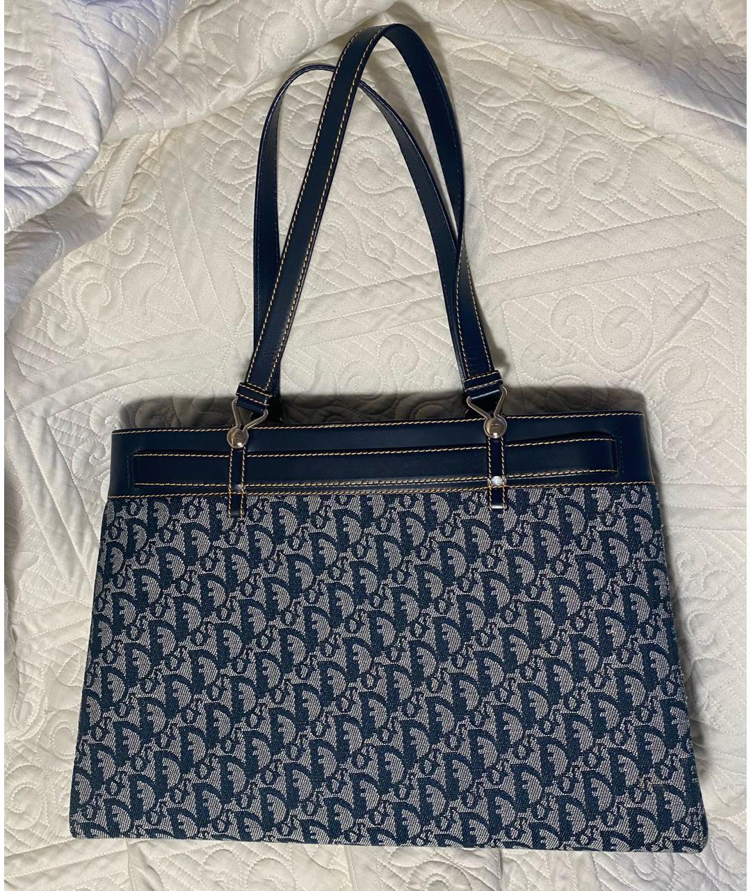 CHRISTIAN DIOR Темно-синяя жаккардовая сумка тоут, фото 3