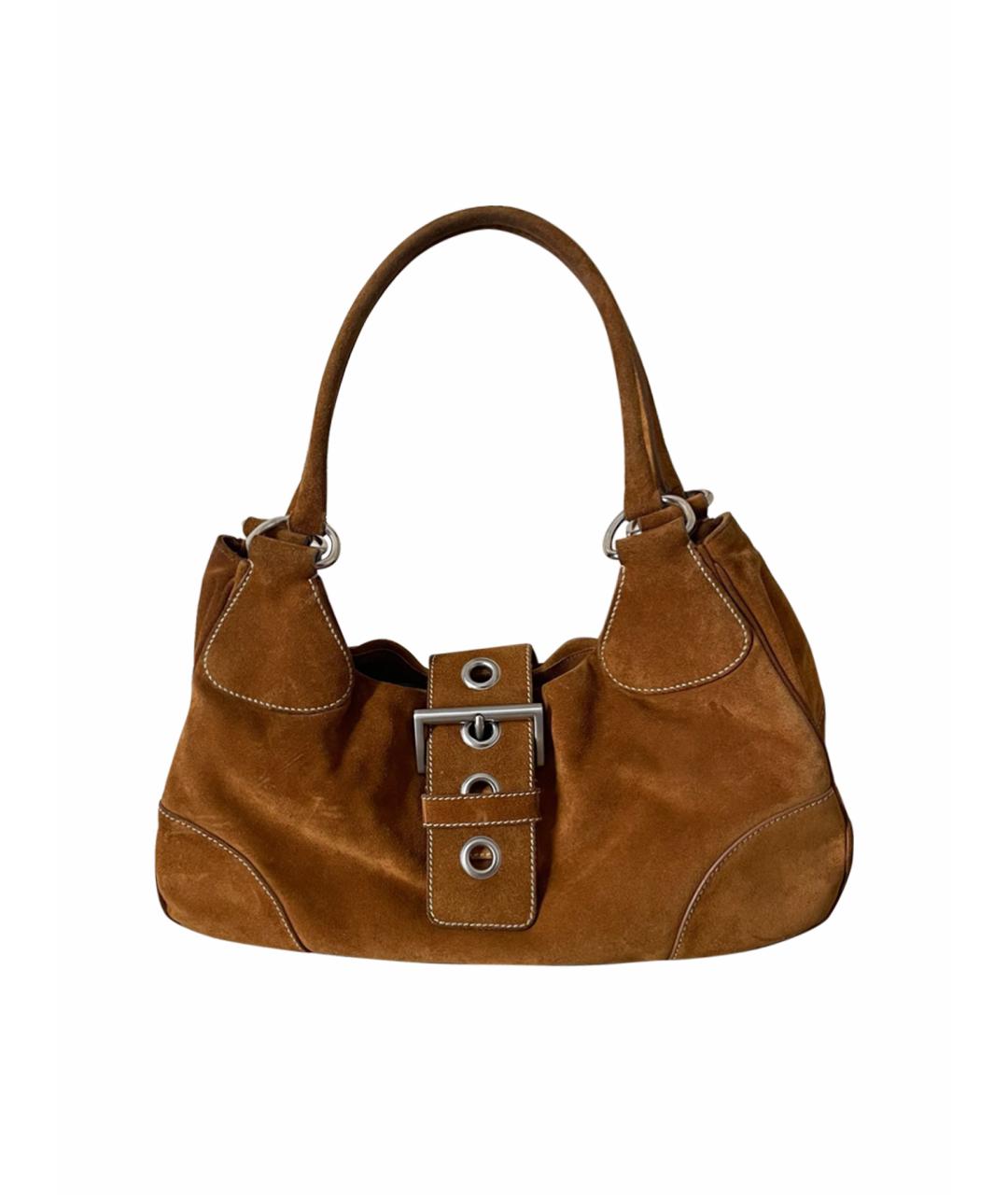 PRADA Коричневая замшевая сумка с короткими ручками, фото 1