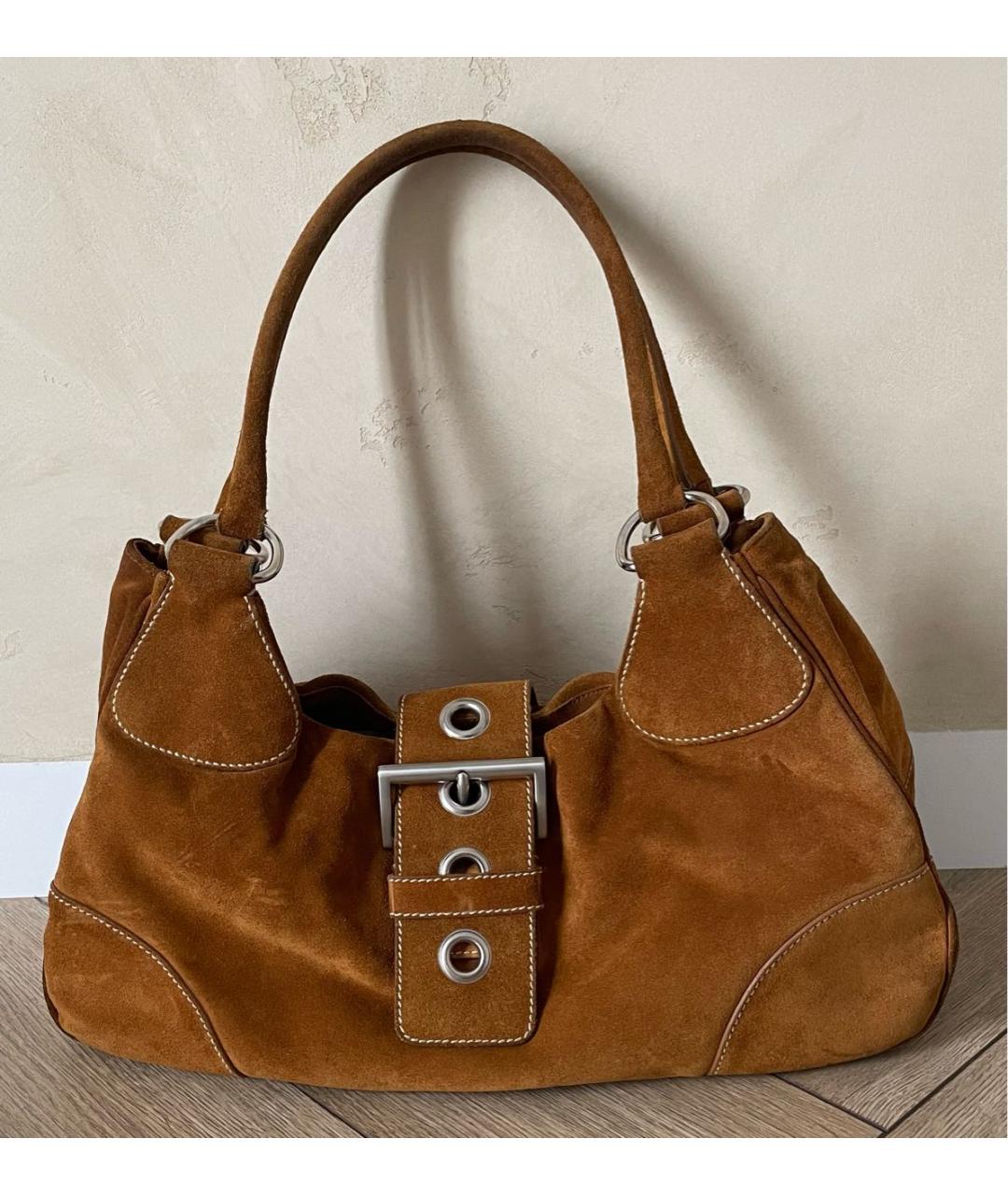 PRADA Коричневая замшевая сумка с короткими ручками, фото 9