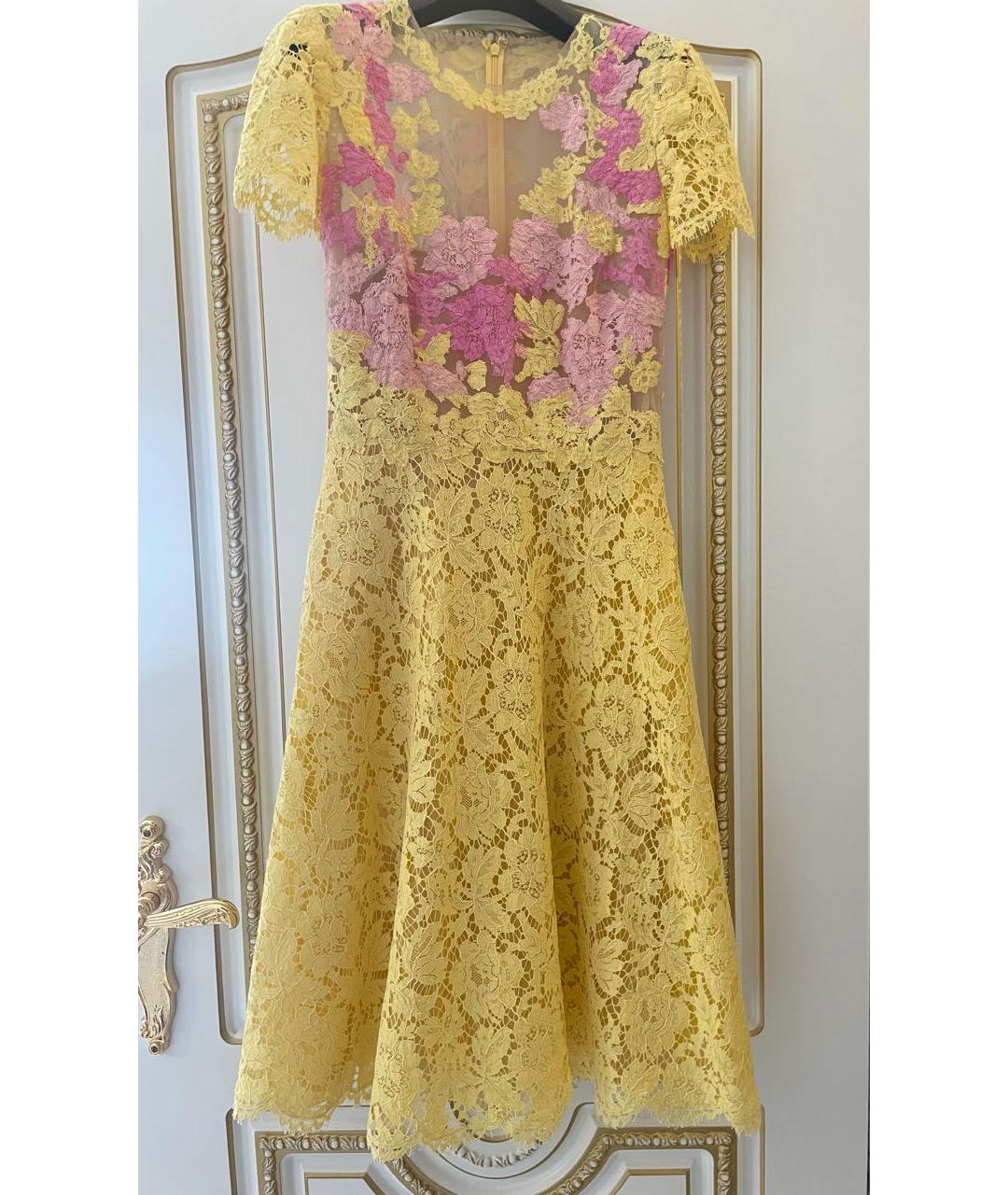 VALENTINO Желтое хлопко-эластановое коктейльное платье, фото 2