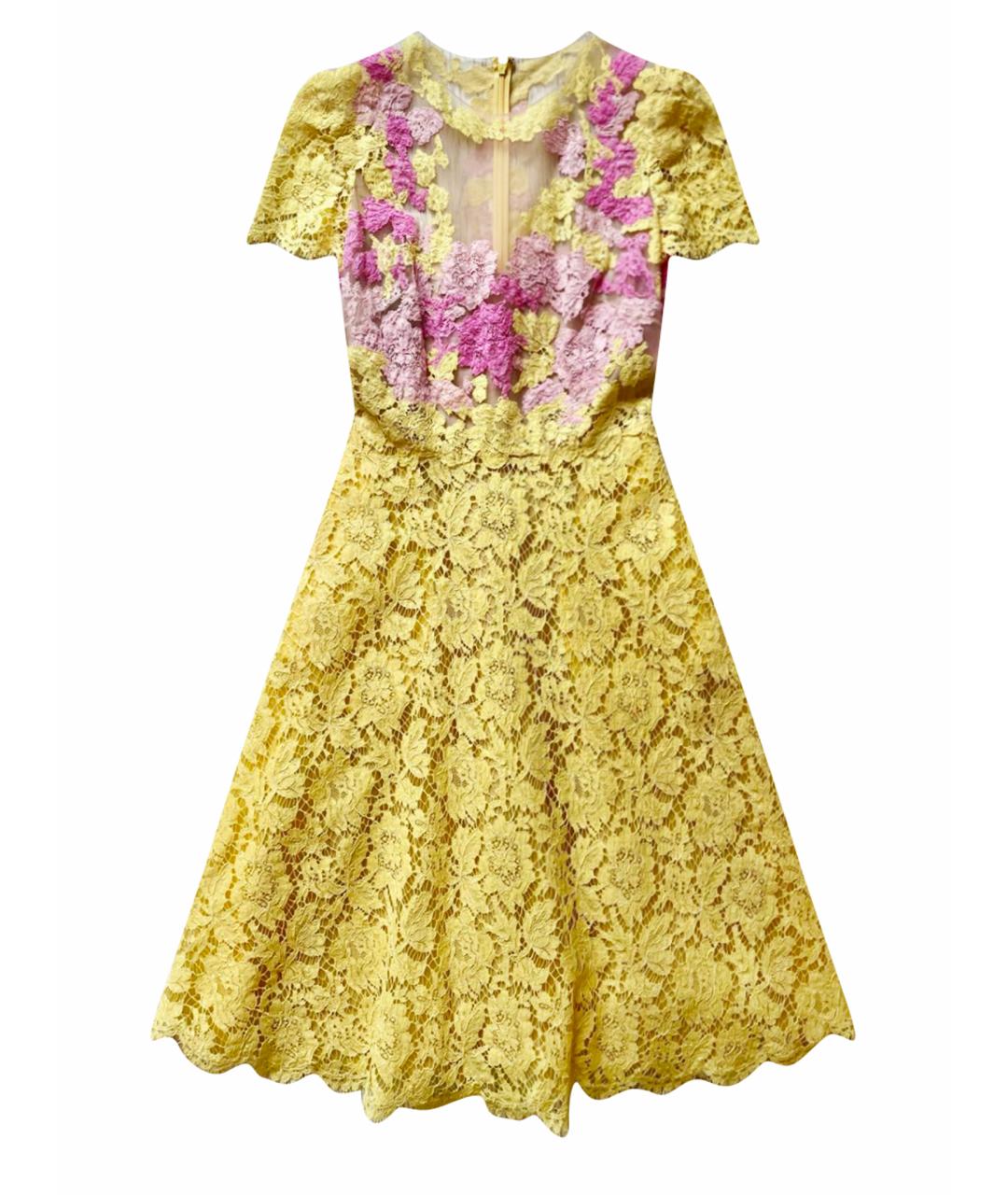 VALENTINO Желтое хлопко-эластановое коктейльное платье, фото 1