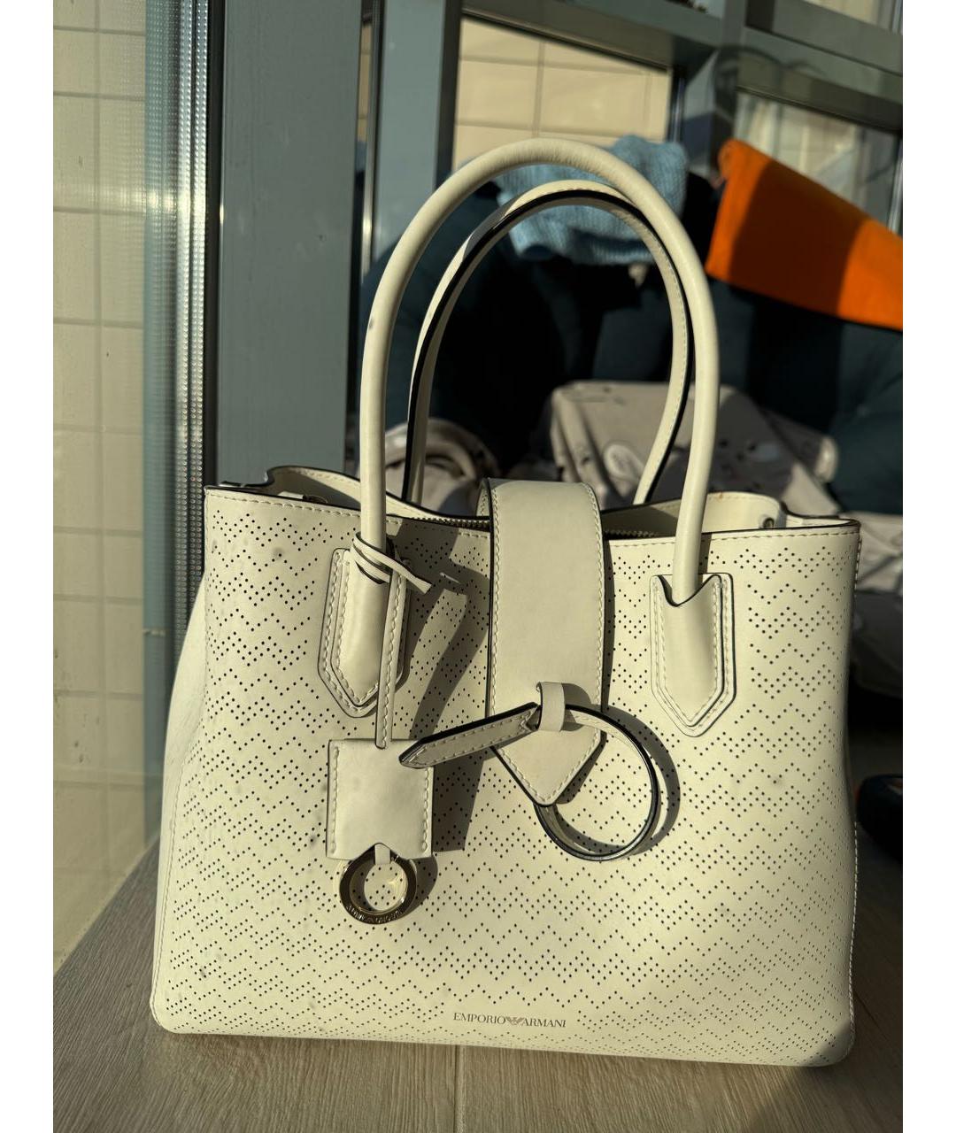 EMPORIO ARMANI Белая кожаная сумка тоут, фото 7