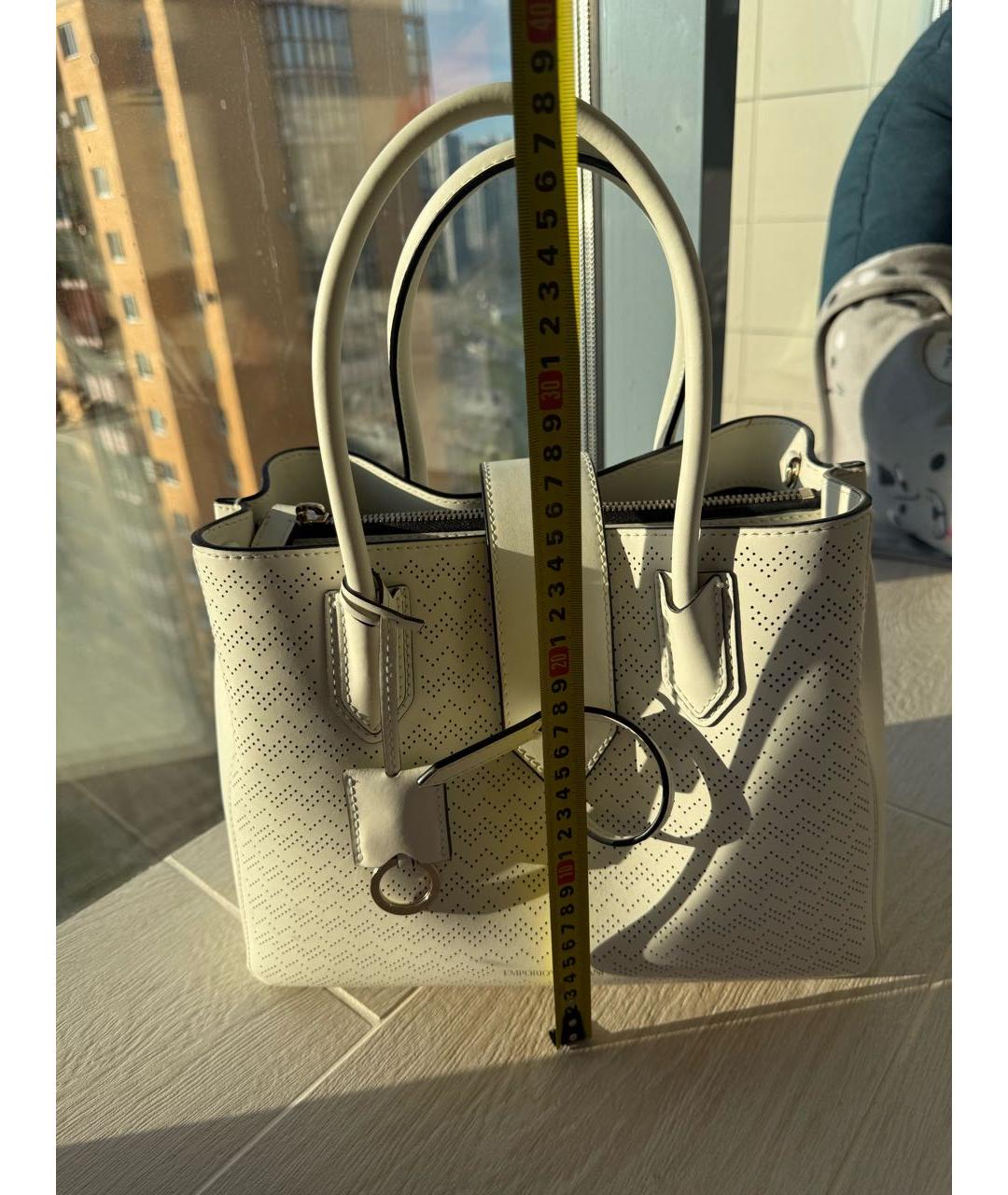 EMPORIO ARMANI Белая кожаная сумка тоут, фото 2