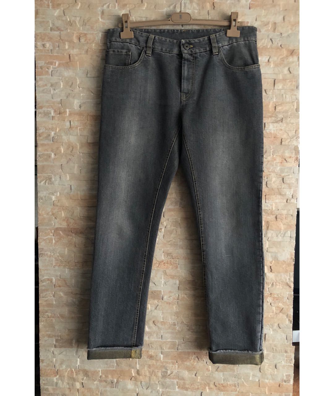 BRUNELLO CUCINELLI Серые хлопок-полиэтиленовые прямые джинсы, фото 5