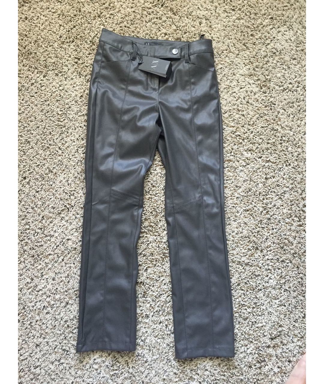 ARMANI EXCHANGE Серые полиуретановые прямые брюки, фото 8