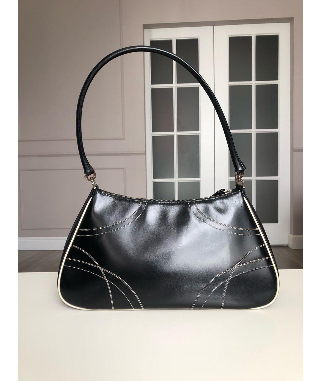 PRADA VINTAGE Черная кожаная сумка с короткими ручками, фото 3