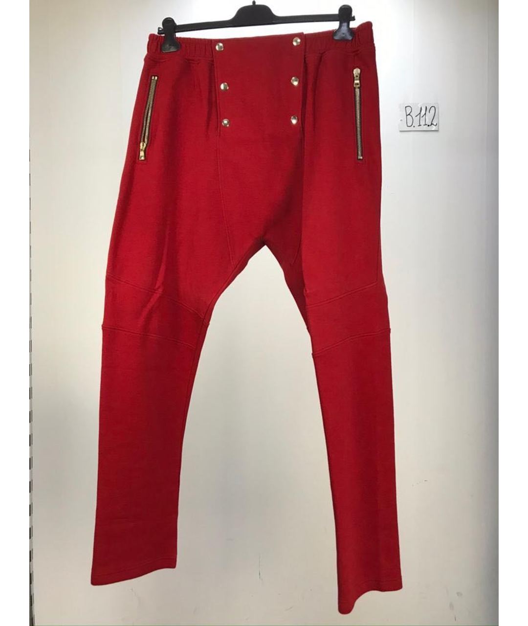 BALMAIN Красные хлопковые повседневные брюки, фото 5
