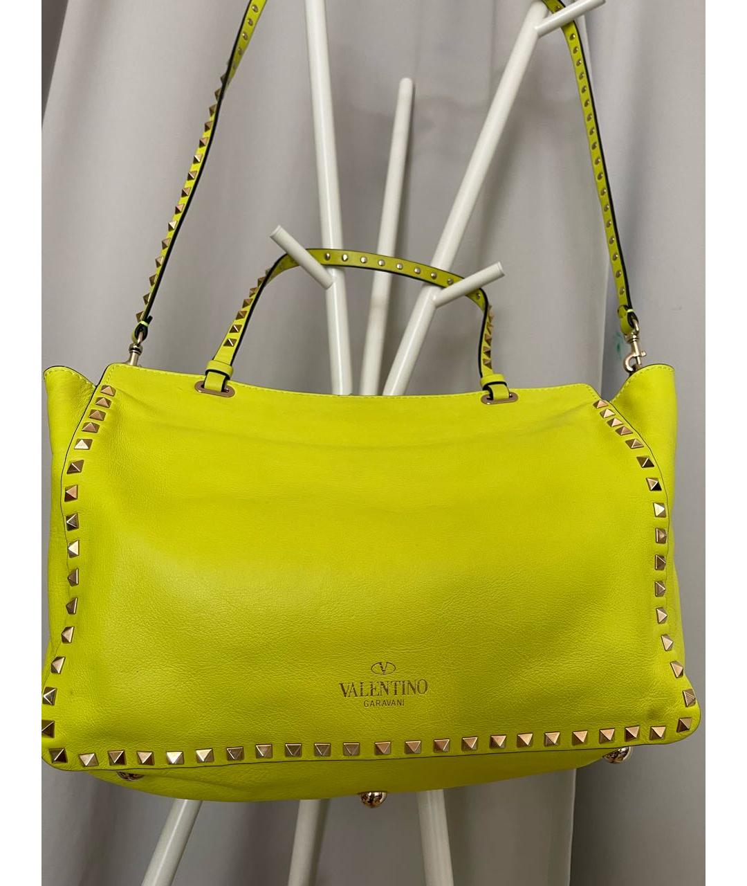 VALENTINO Желтая кожаная сумка тоут, фото 3