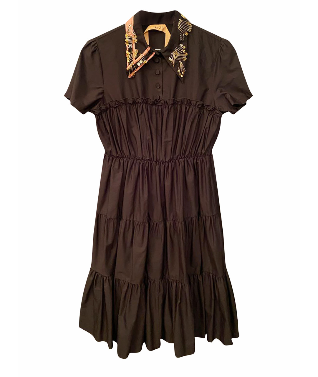NO. 21 Черное хлопковое коктейльное платье, фото 1