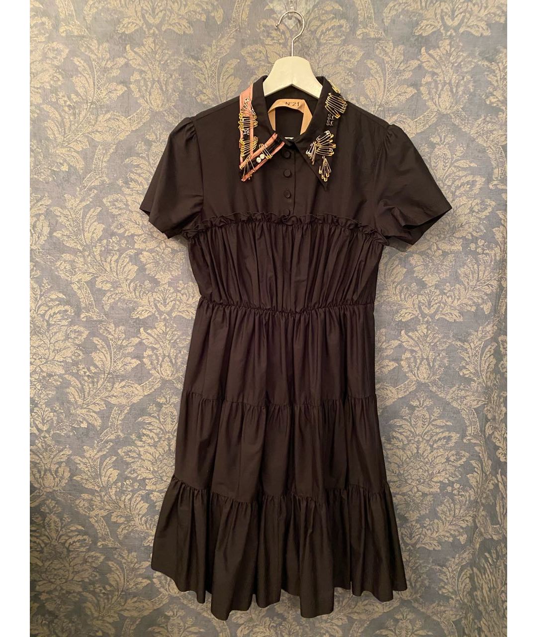 NO. 21 Черное хлопковое коктейльное платье, фото 8