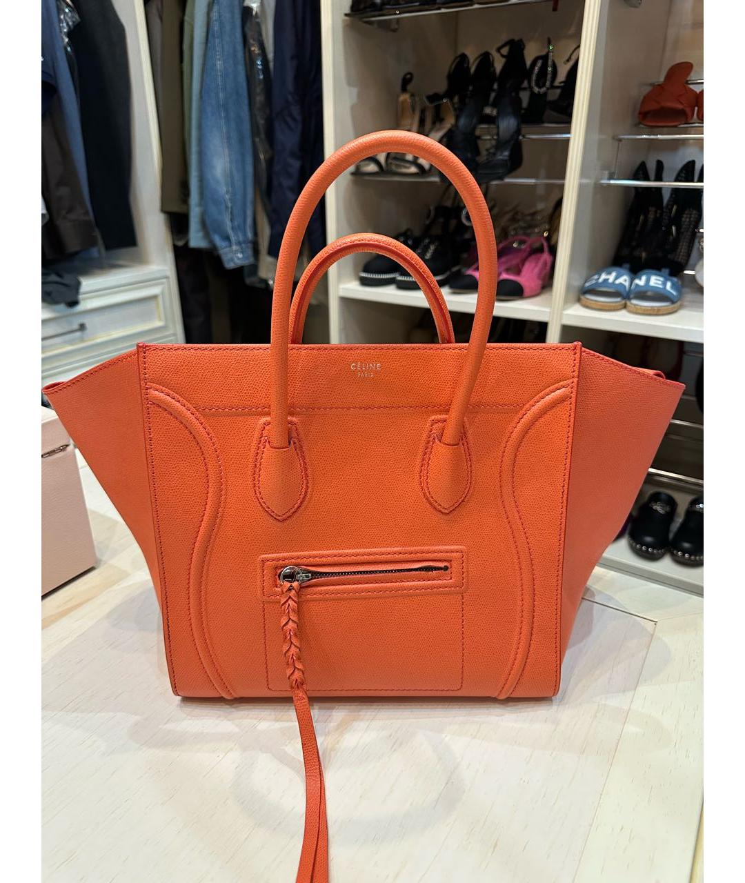 CELINE Оранжевая кожаная сумка с короткими ручками, фото 9