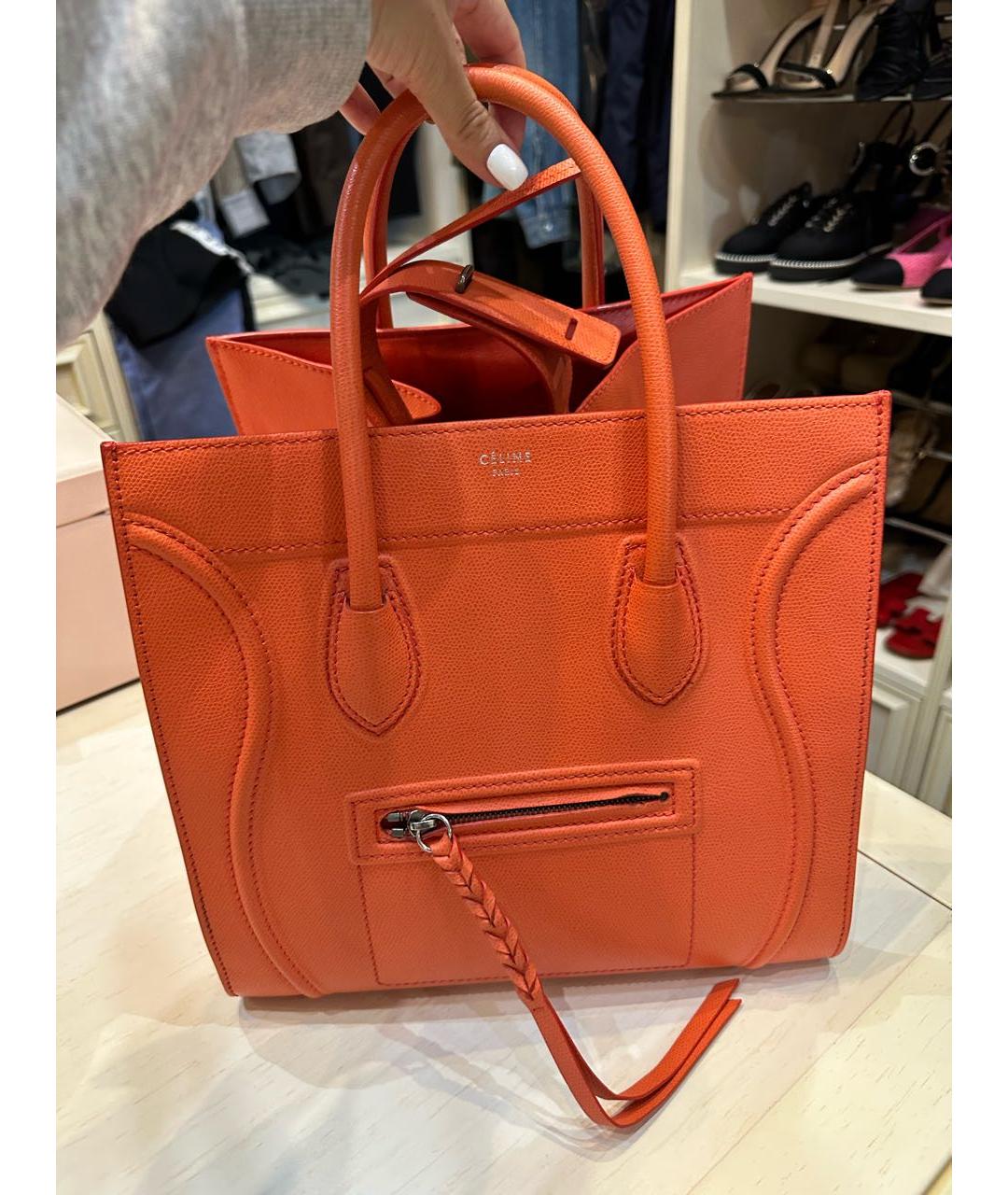 CELINE Оранжевая кожаная сумка с короткими ручками, фото 2